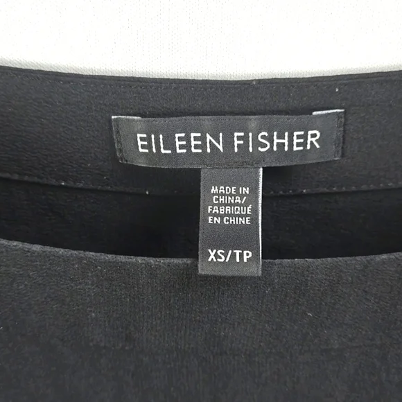 Eileen Fisher Women's 100% Silk 3/4 Sleeve Tunic Black Blouse Top Sz XS/TP - Picture 3 of 7